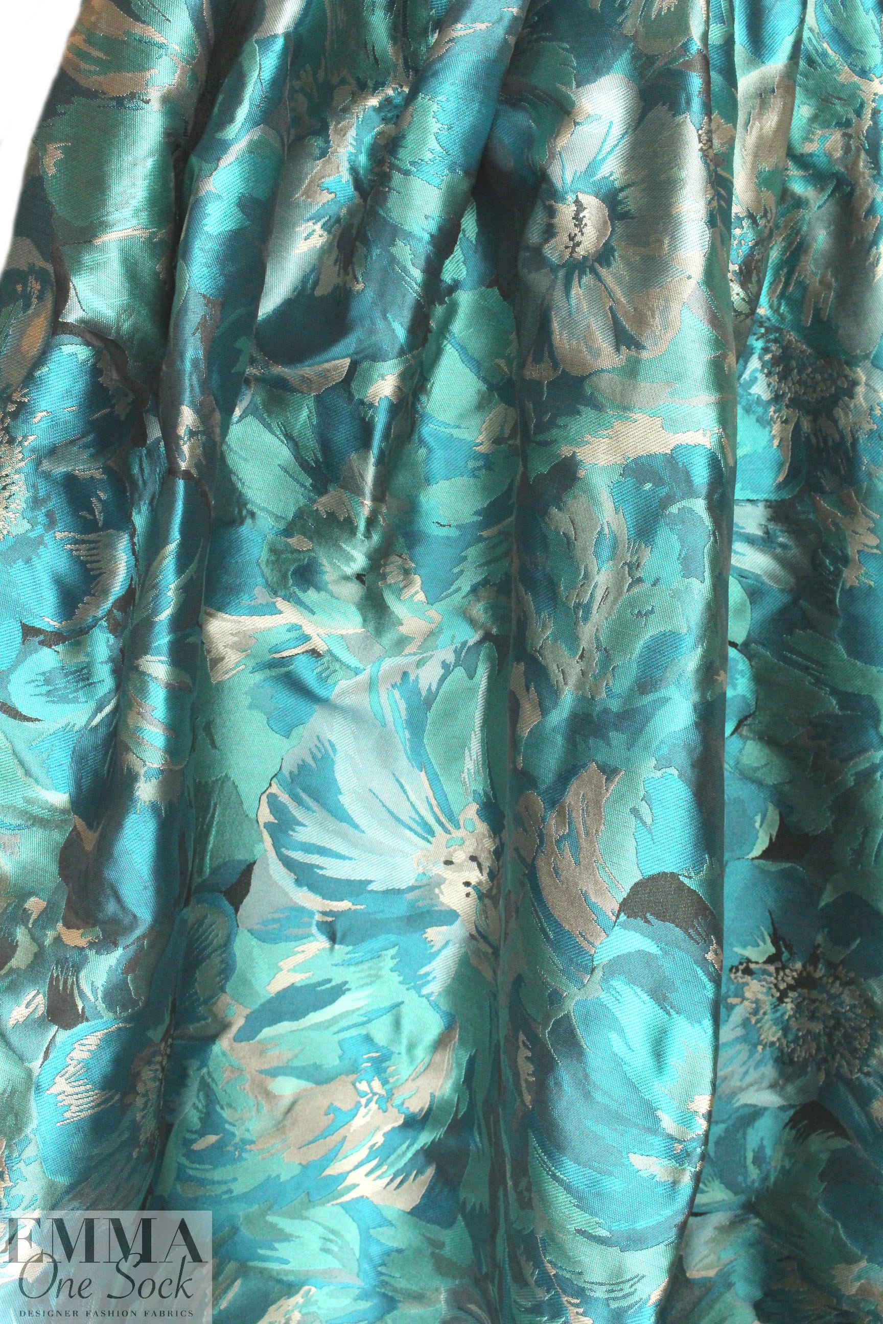 French painterly floral jacquard brocade - turquoise