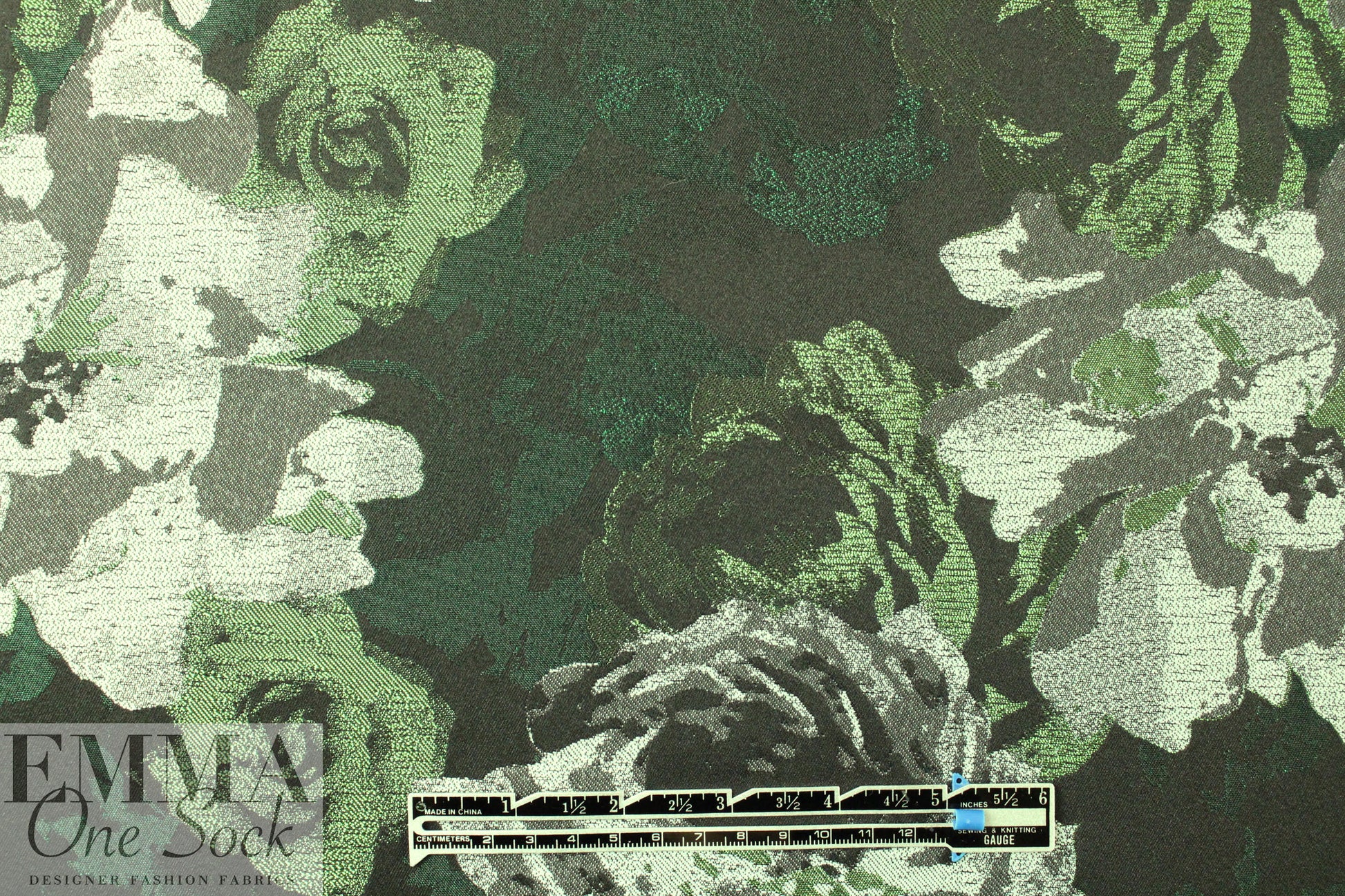 French painterly floral jacquard brocade - greens 1.5 yd