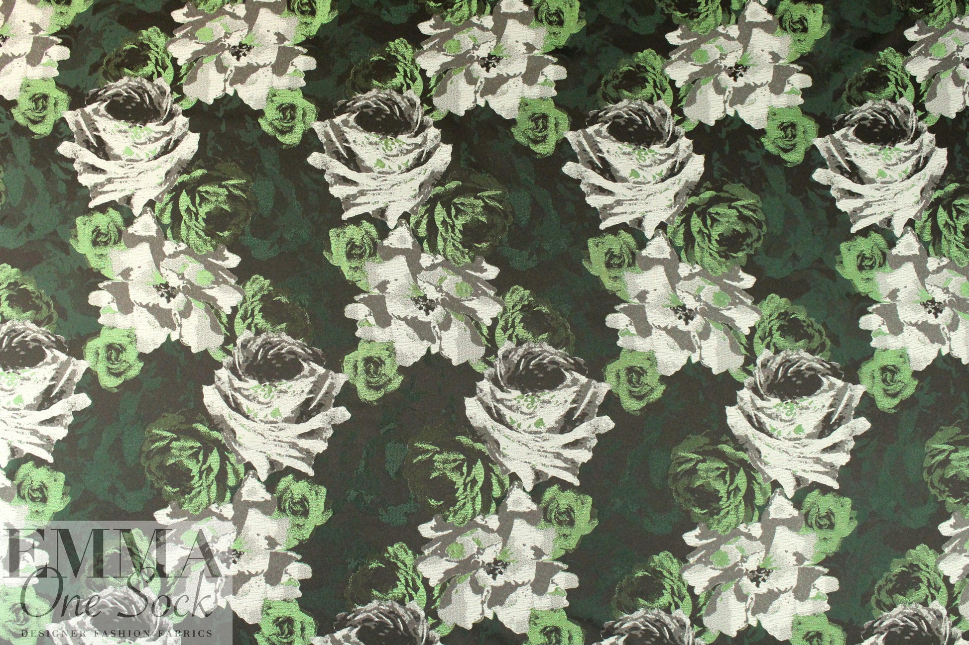 French painterly floral jacquard brocade - greens