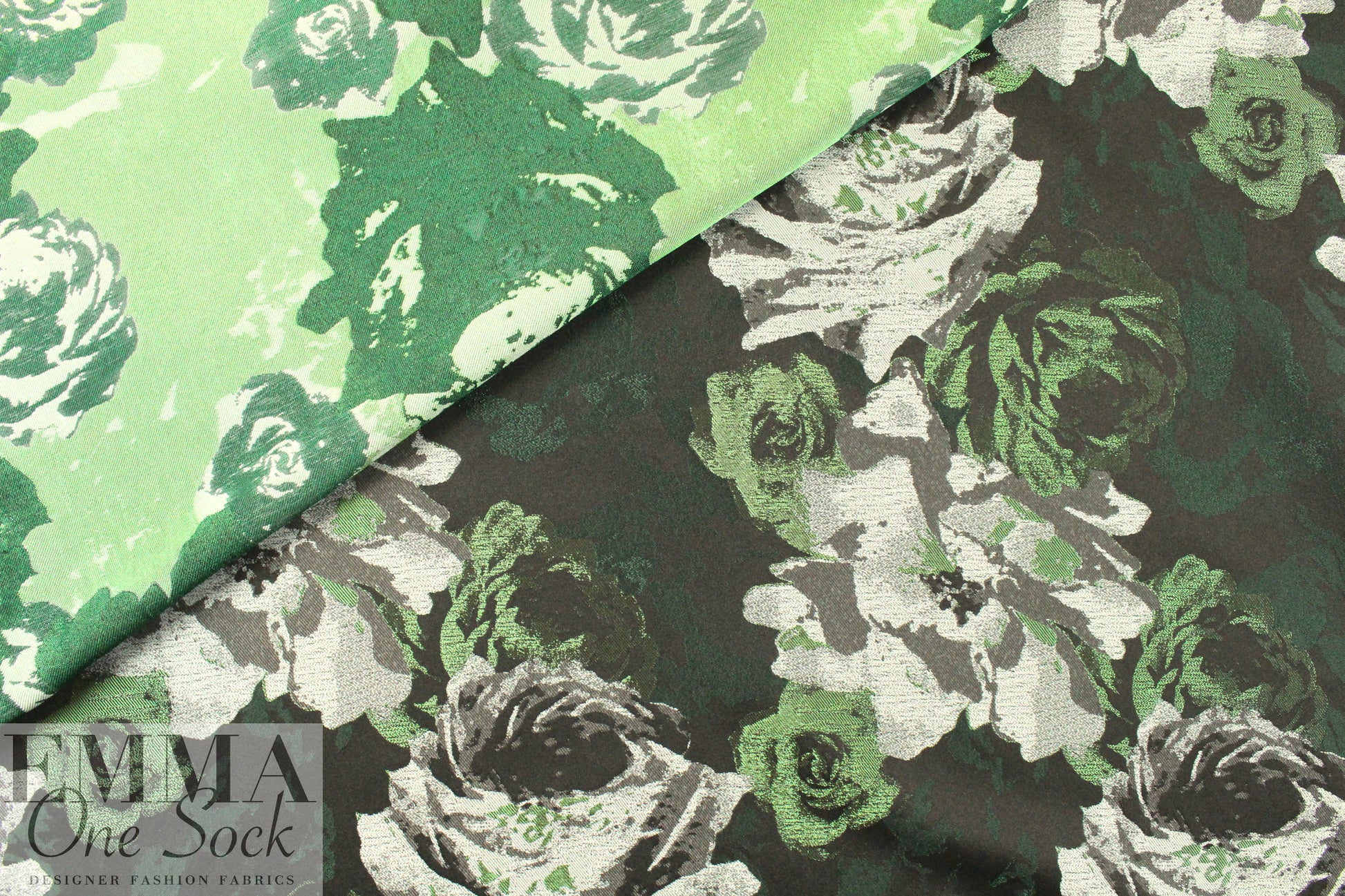 French painterly floral jacquard brocade - greens 2.125 yd