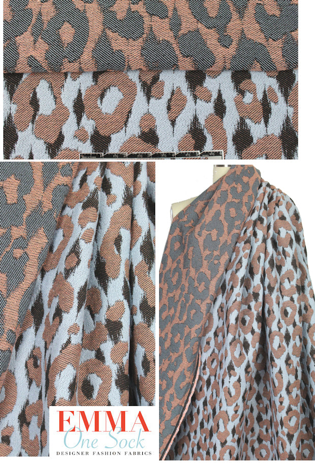 Italian blush/baby blue cheetah textured brocade .875 yds
