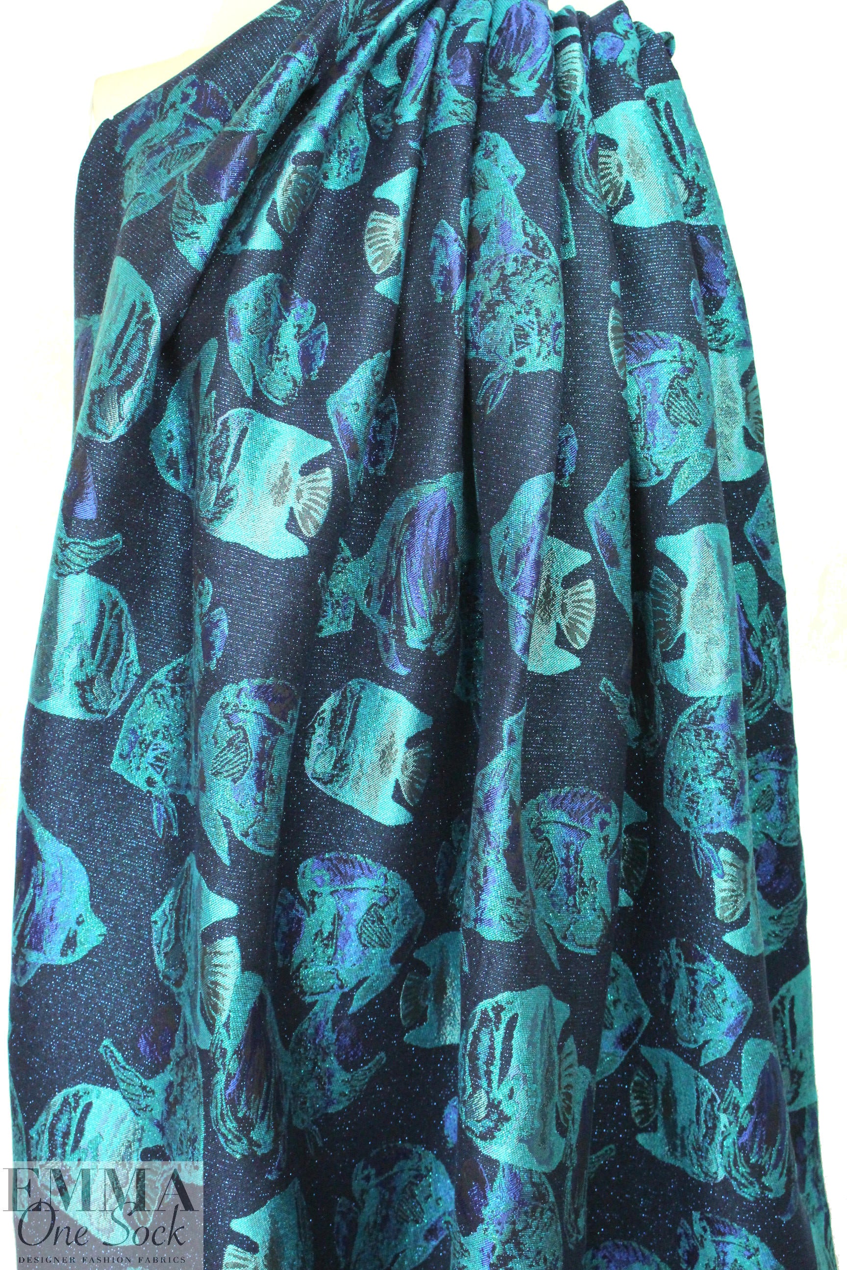 French 'aquarium scene' sparkly jacquard brocade 1.5 yd