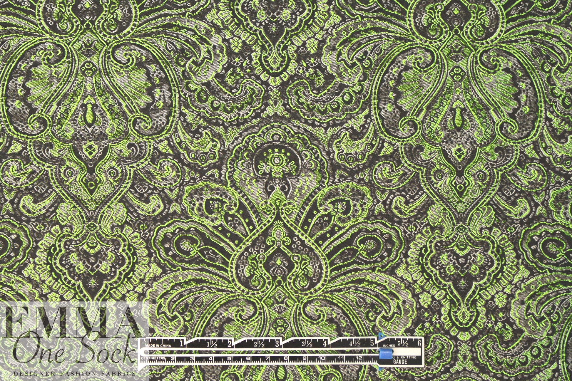French paisley tapestry brocade - lime/gray/black 1.375 yds