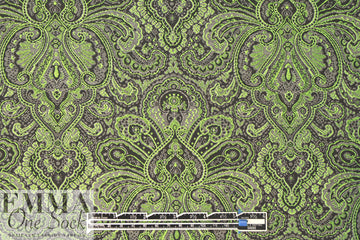 French paisley tapestry brocade - lime/gray/black 1.375 yds