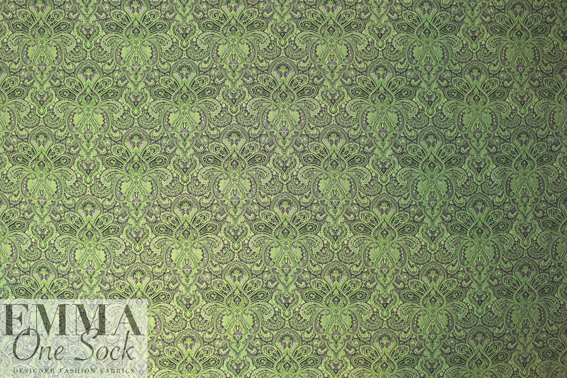 French paisley tapestry brocade - lime/gray/black 1.375 yds