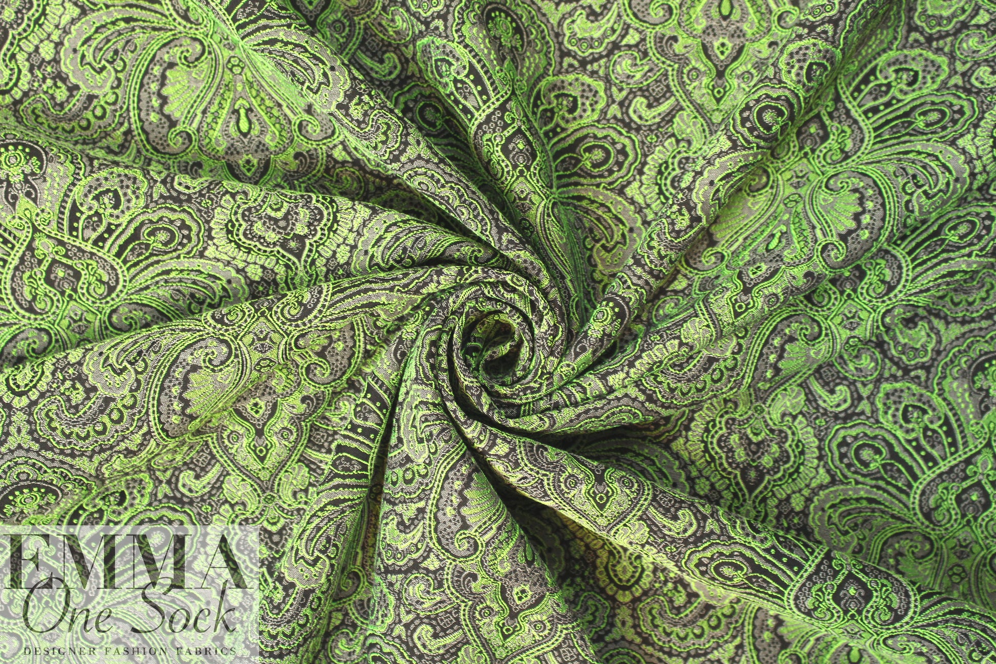 French paisley tapestry brocade - lime/gray/black 2 yd