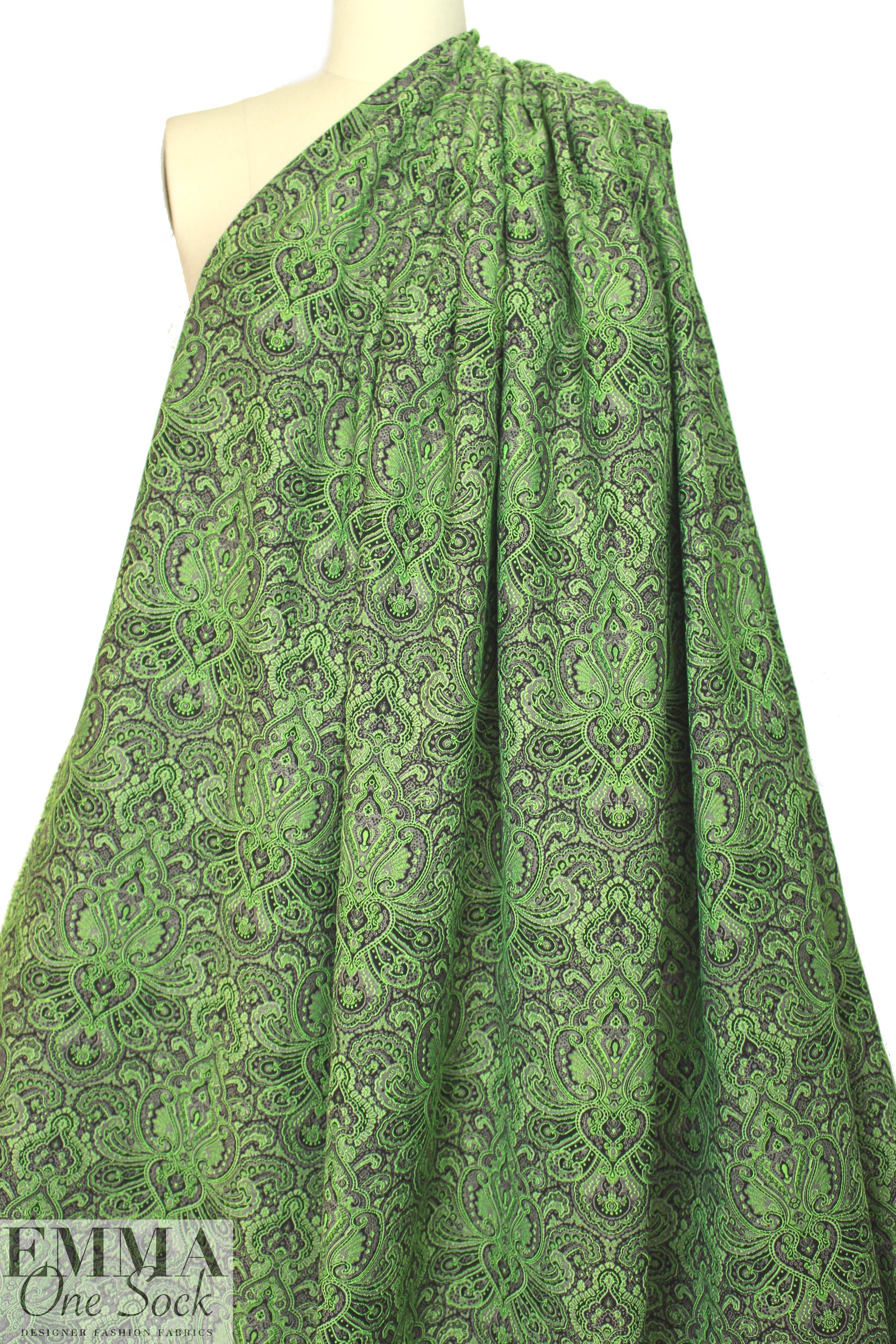 French paisley tapestry brocade - lime/gray/black 1.375 yds