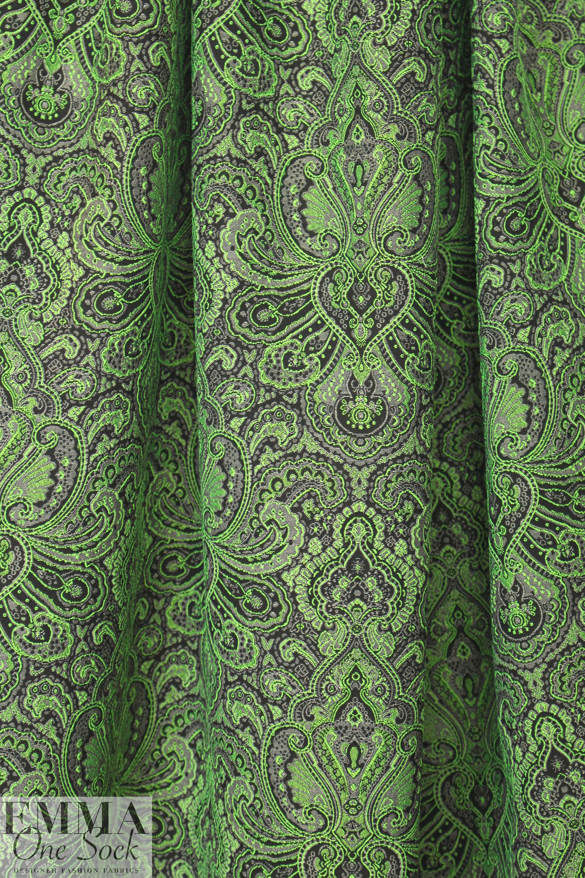 French paisley tapestry brocade - lime/gray/black 1.375 yds