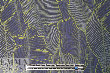 French stylized leaf brocade - sulpher/navy/light blue