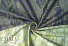 French stylized leaf brocade - sulpher/navy/light blue