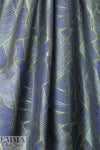 French stylized leaf brocade - sulpher/navy/light blue