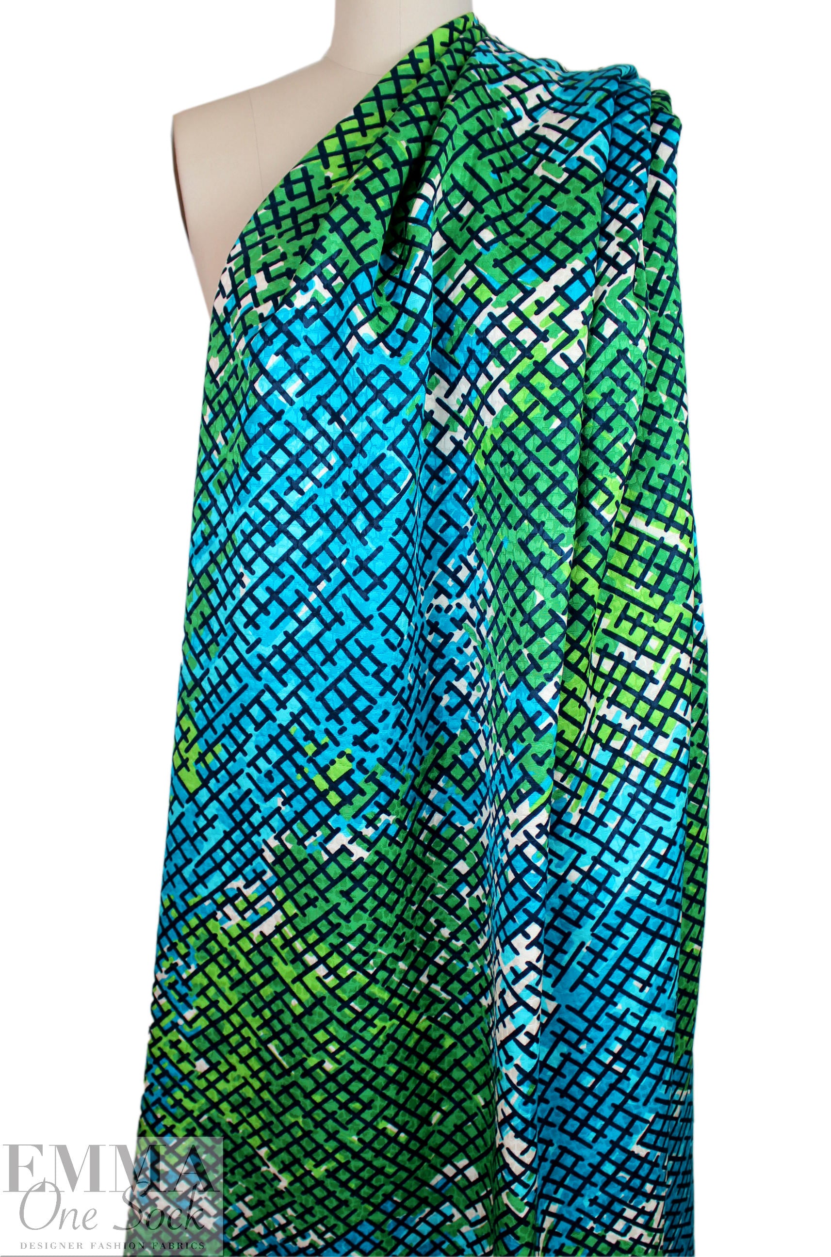 JCrew cotton/viscose blend brocade - blue/green overprint 1.75 yd