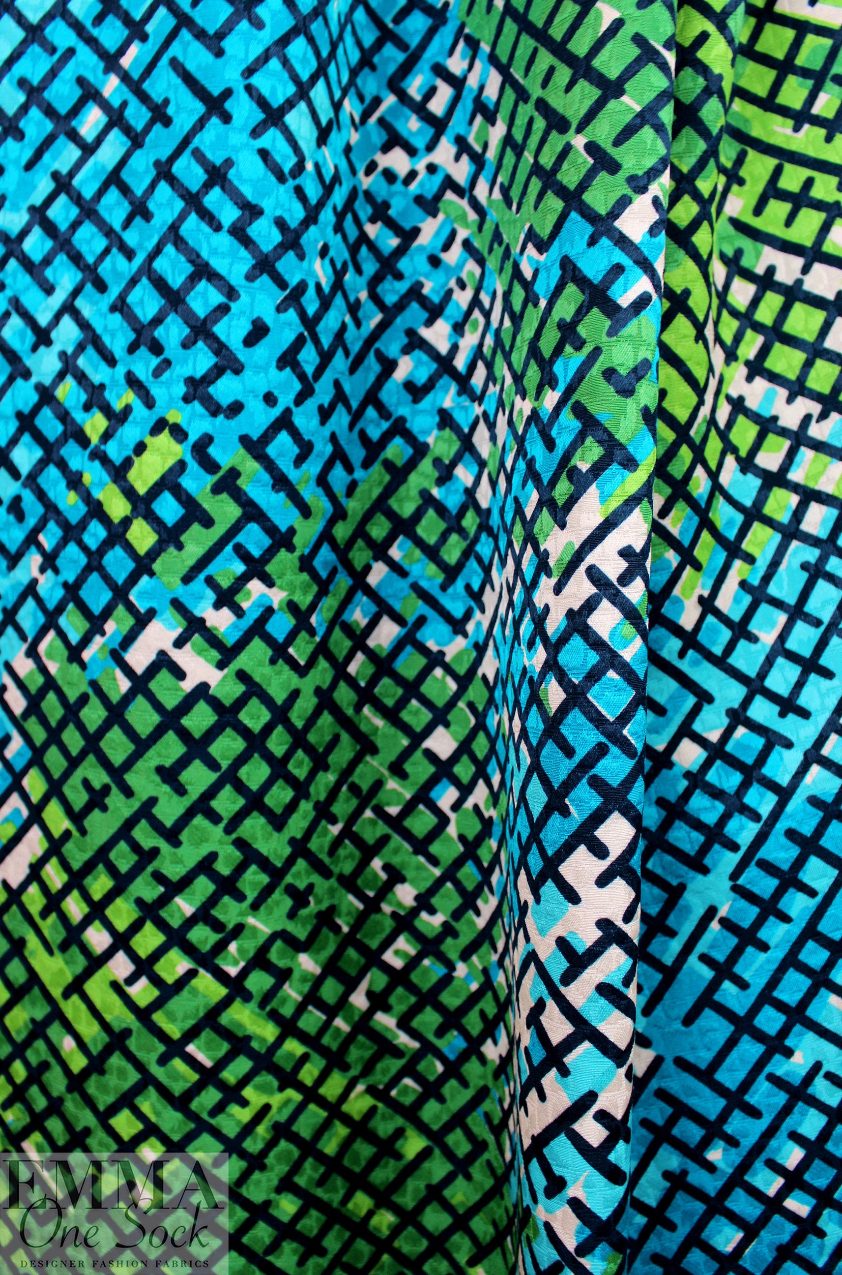 JCrew cotton/viscose blend brocade - blue/green overprint 1.75 yd