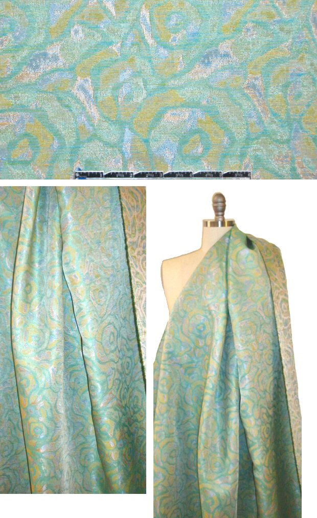 French mosaic flower jacquard brocade - mint/blue