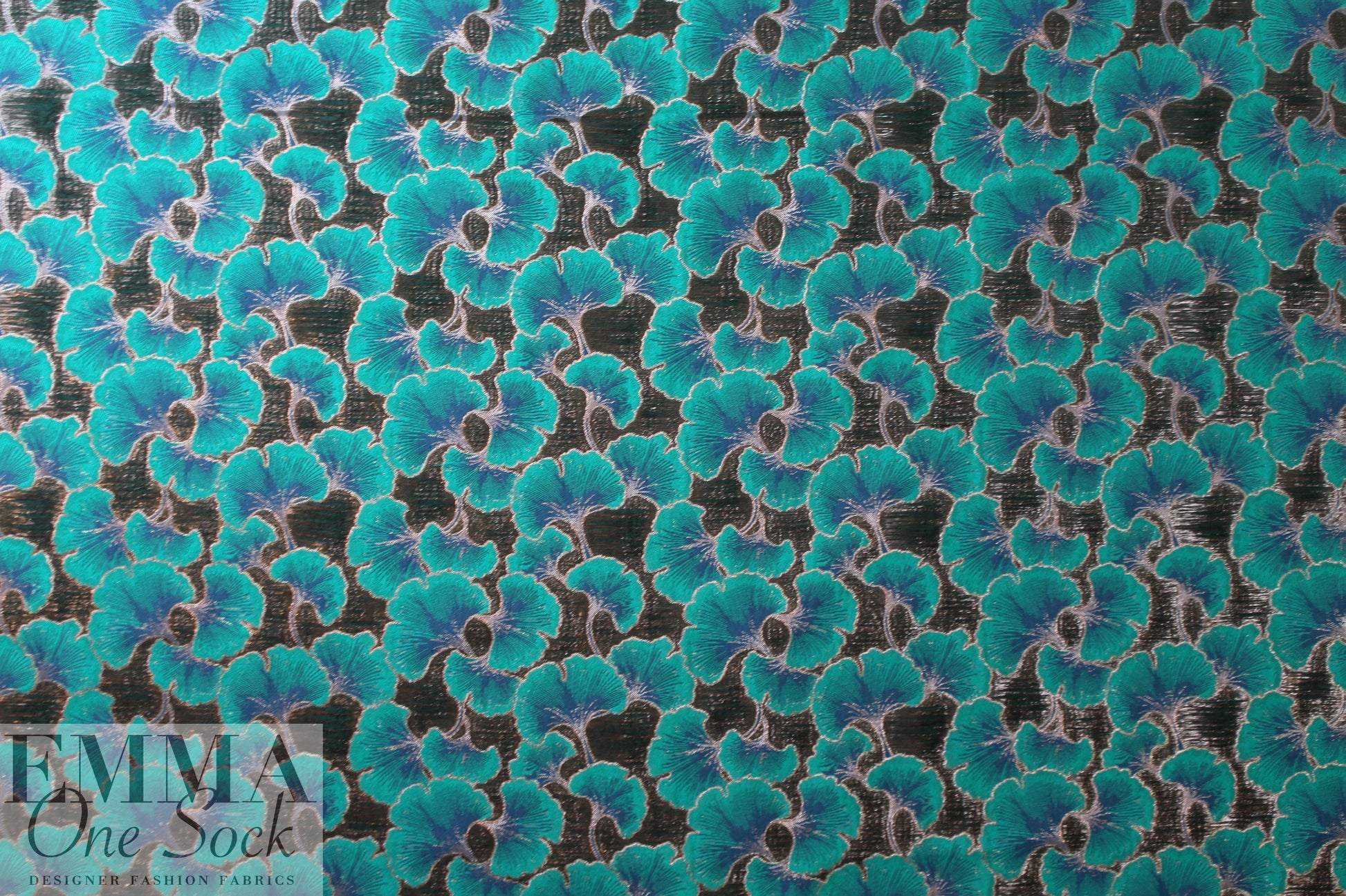 ginkgo leaves jacquard brocade - shades of teal 1.625 yds