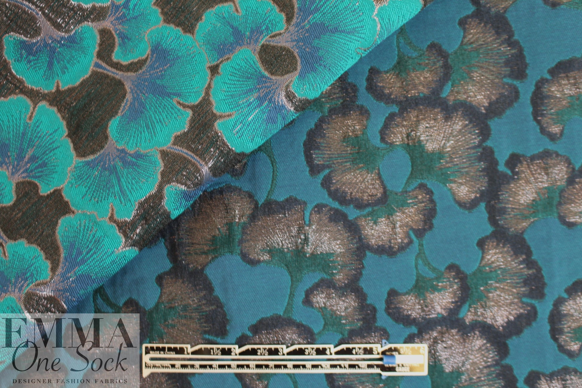 ginkgo leaves jacquard brocade - shades of teal