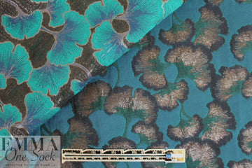 ginkgo leaves jacquard brocade - shades of teal .875 yds