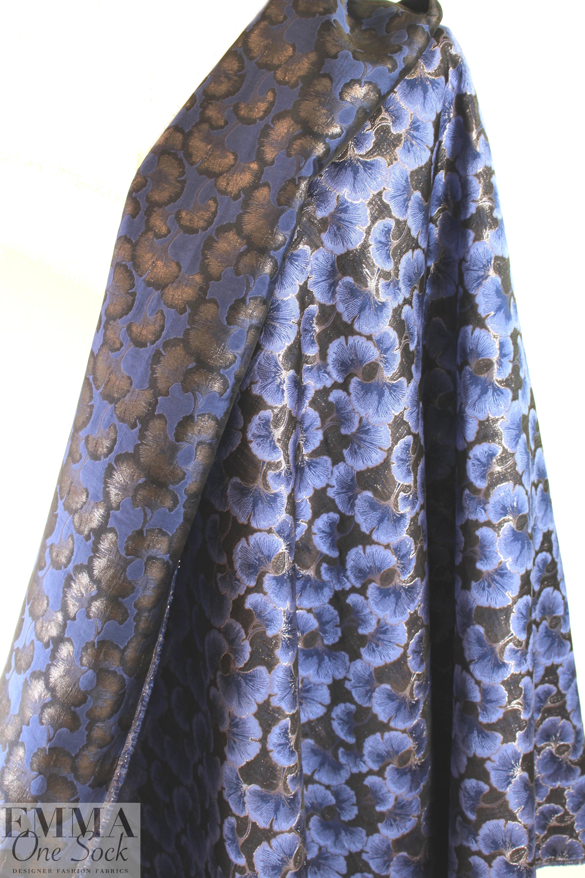 ginkgo leaves jacquard brocade - shades of blue 2.125 yd