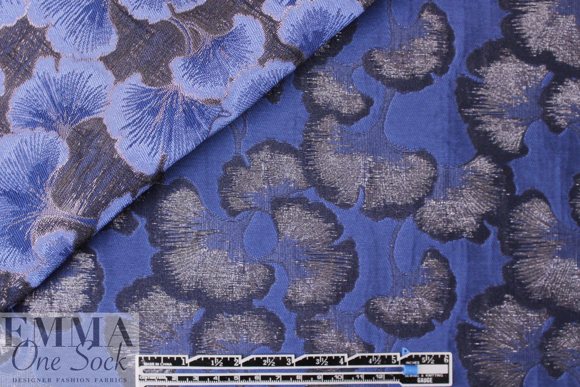 ginkgo leaves jacquard brocade - shades of blue 2.125 yd