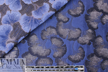 ginkgo leaves jacquard brocade - shades of blue 2.125 yd