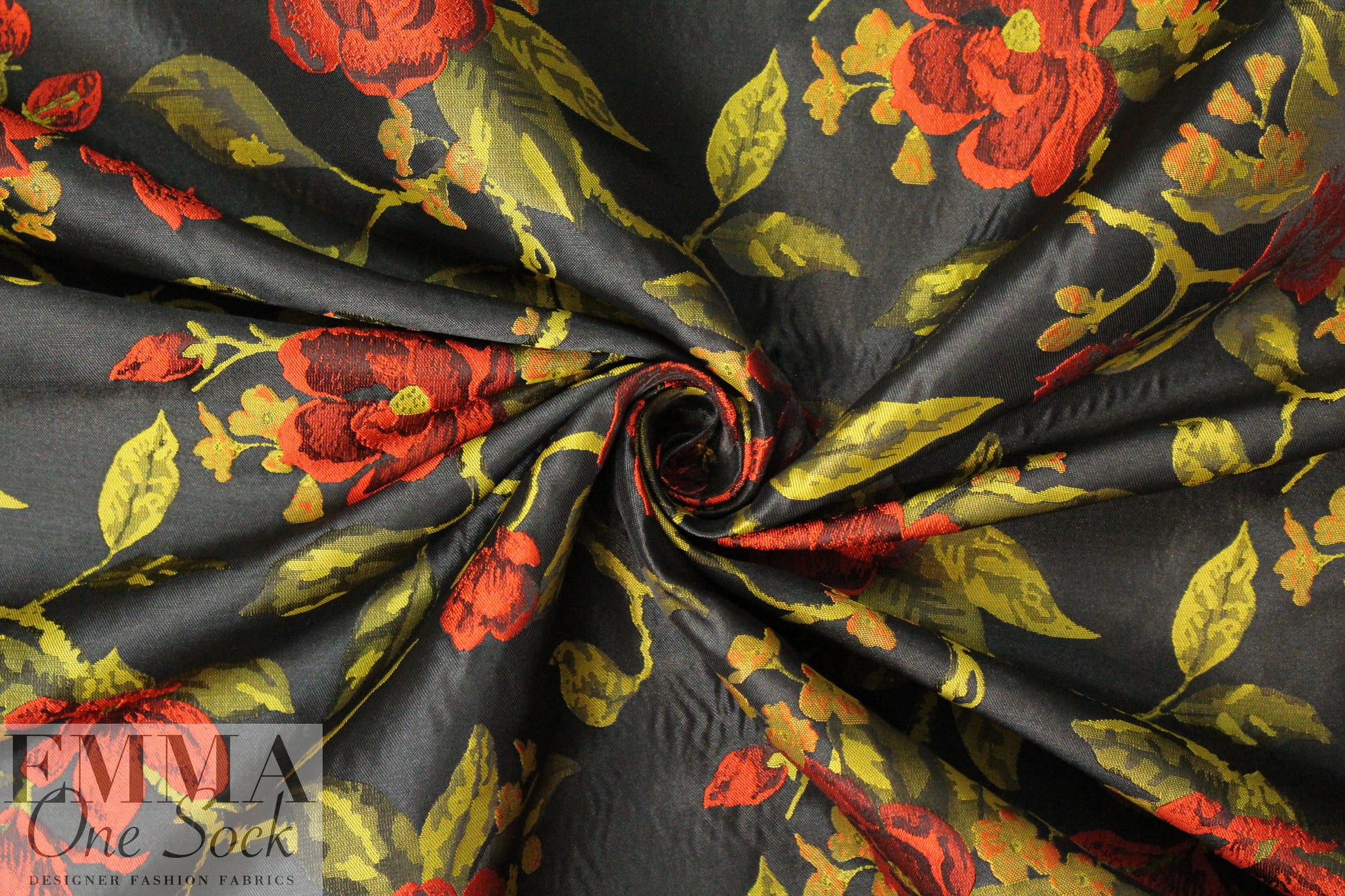 'Carmen' red floral jacquard brocade