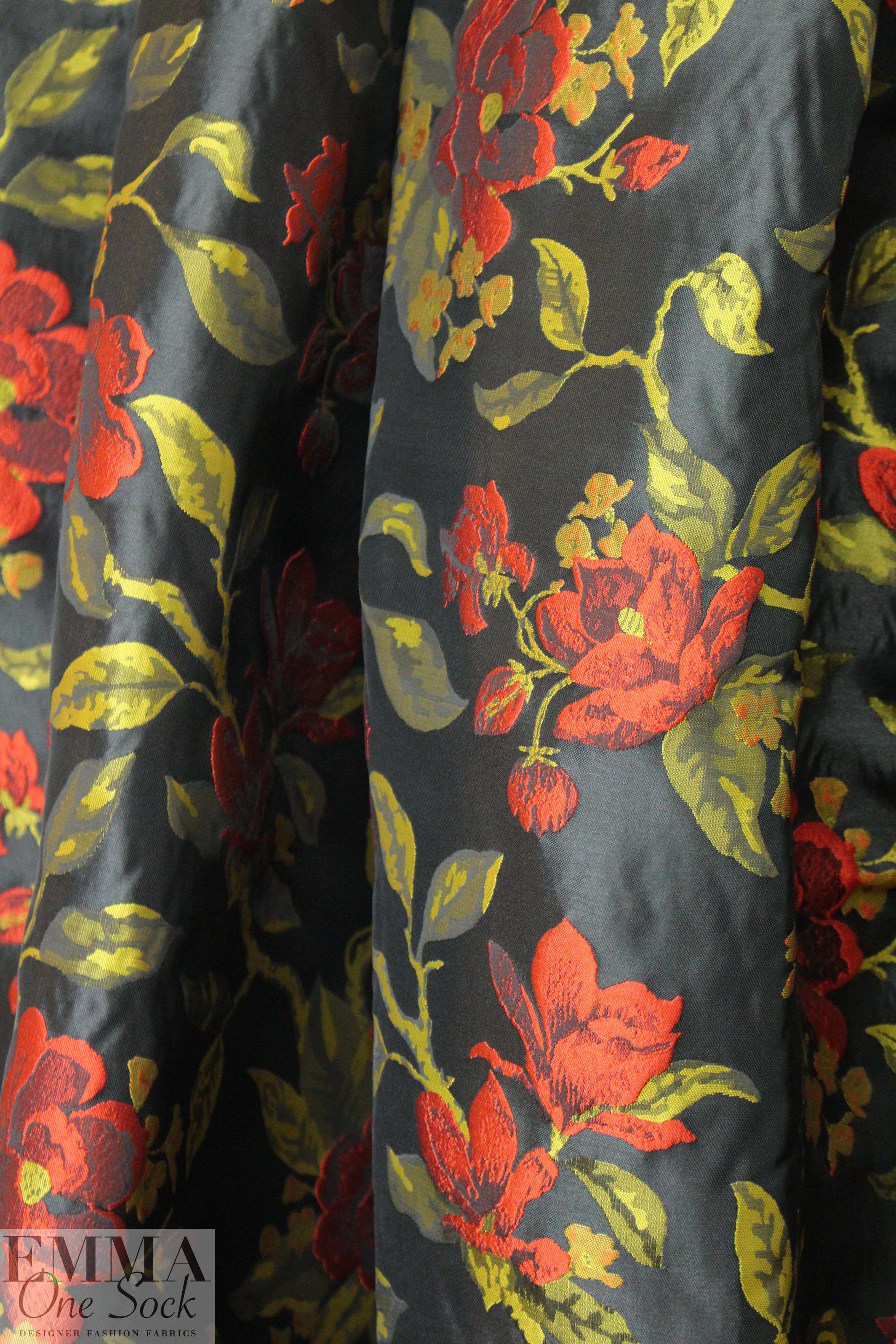'Carmen' red floral jacquard brocade