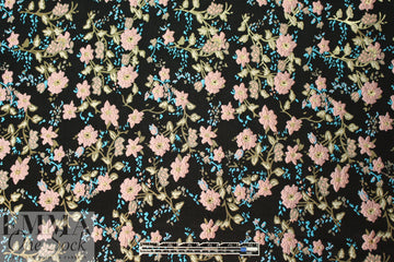 Asian flower jacquard brocade - pink/gold/black