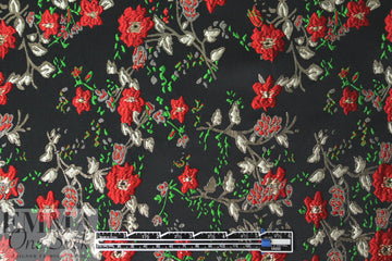 Asian flower jacquard brocade - red/gold/black