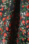 Asian flower jacquard brocade - red/gold/black .66 yds