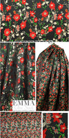 Asian flower jacquard brocade - red/gold/black .66 yds