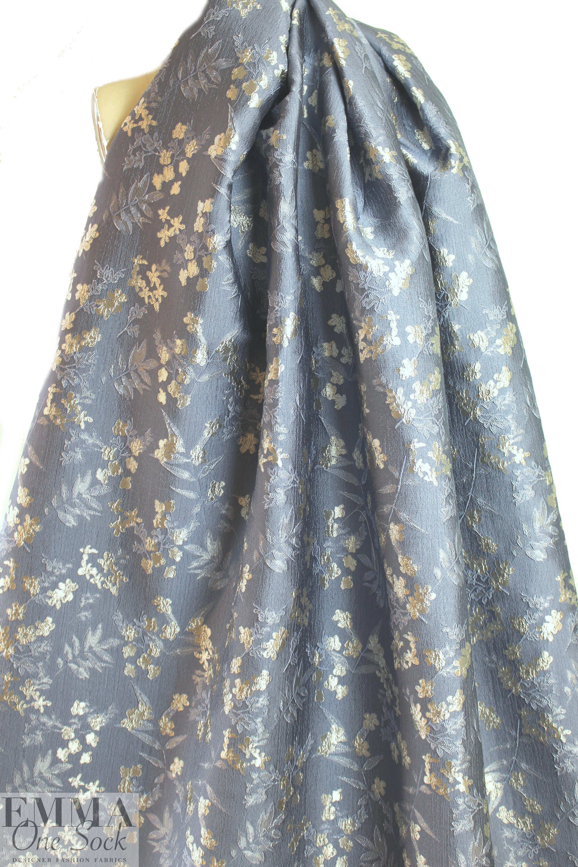 textured jacquard brocade - dusty blue blossoms