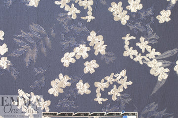 textured jacquard brocade - soft navy blossoms 1.5 yd