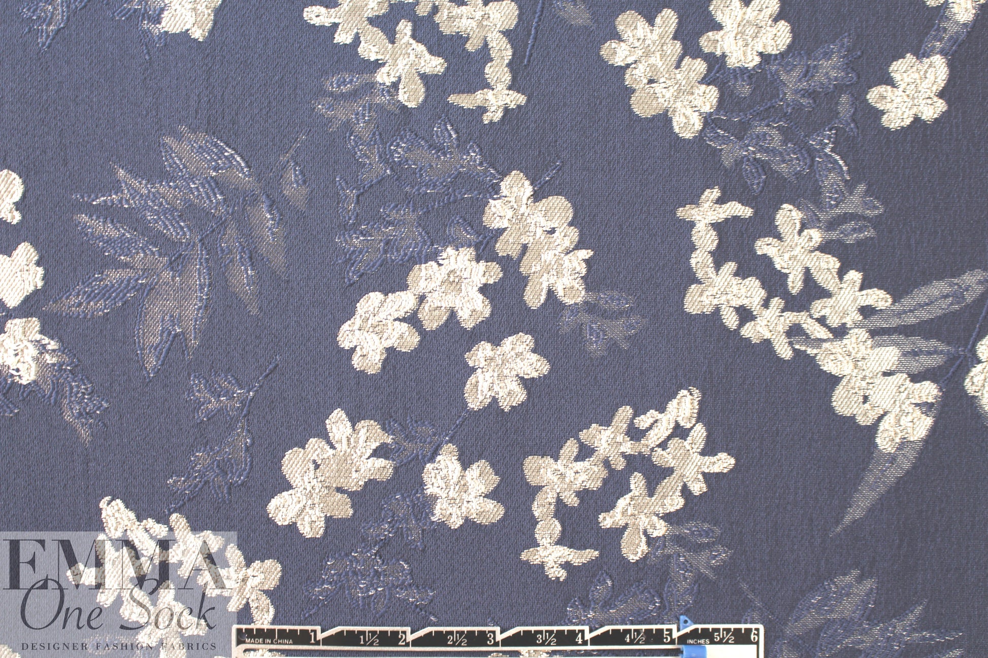 textured jacquard brocade - soft navy blossoms .75 yds