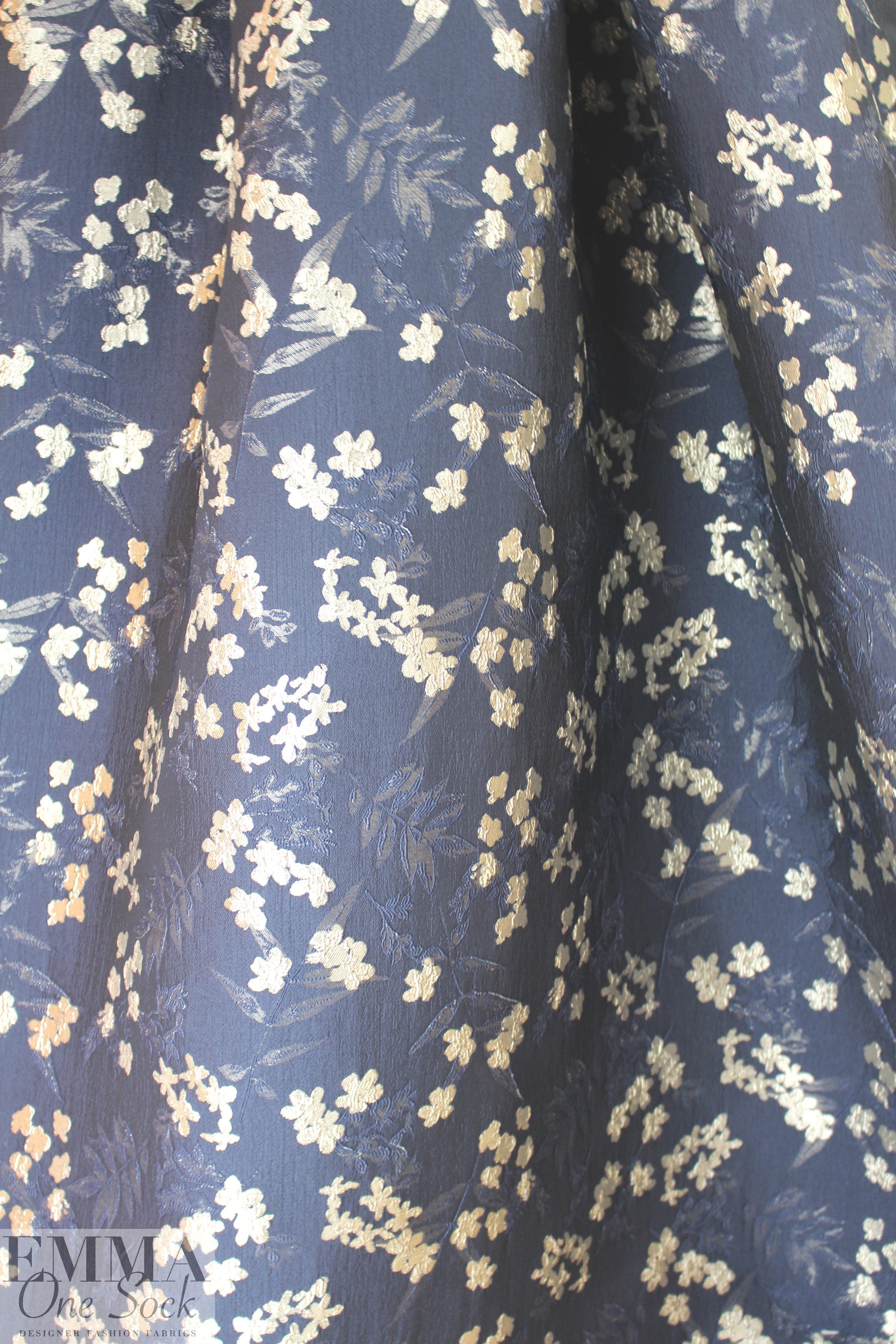 textured jacquard brocade - soft navy blossoms