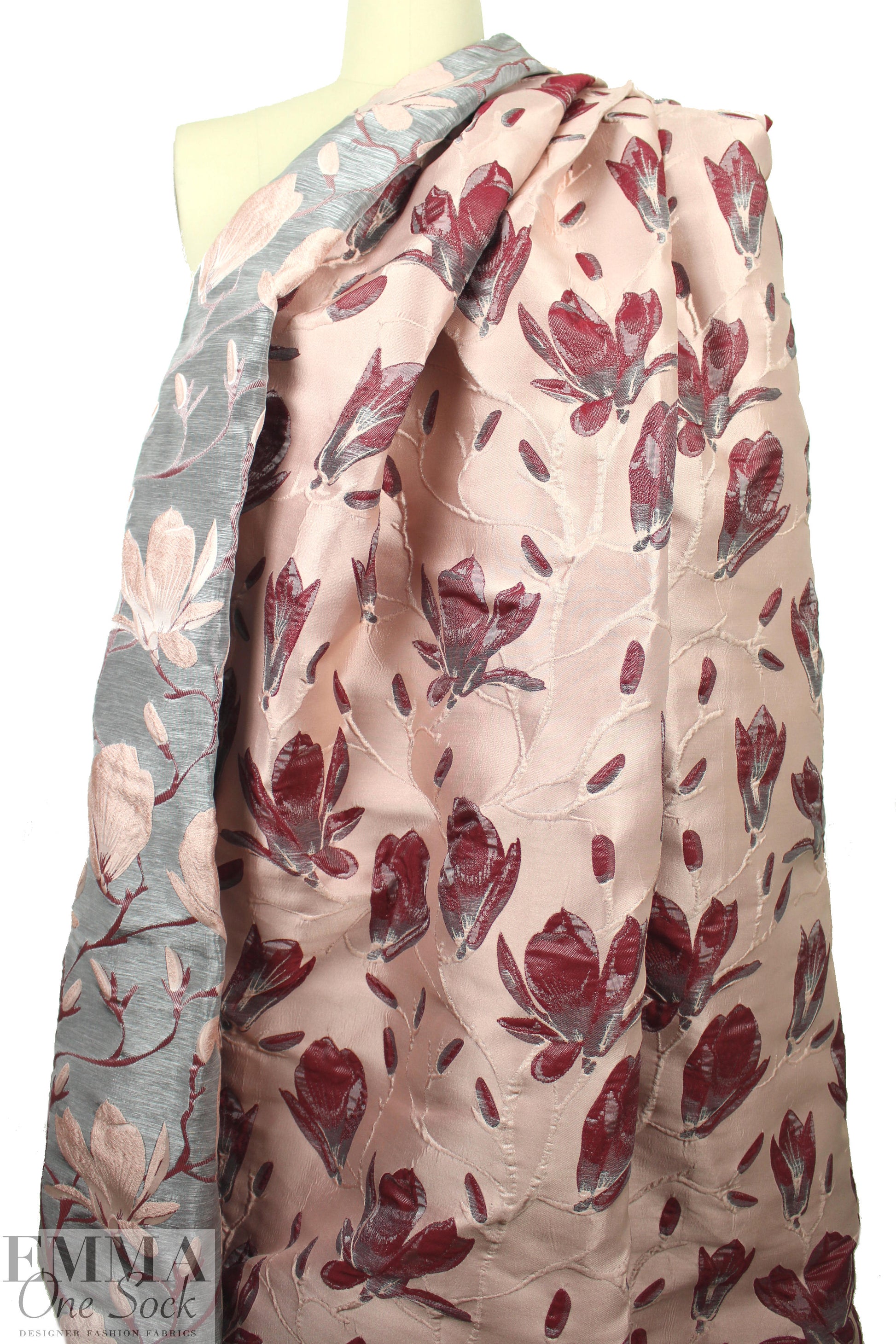 lilah floral jacquard brocade - blush/silvery grey