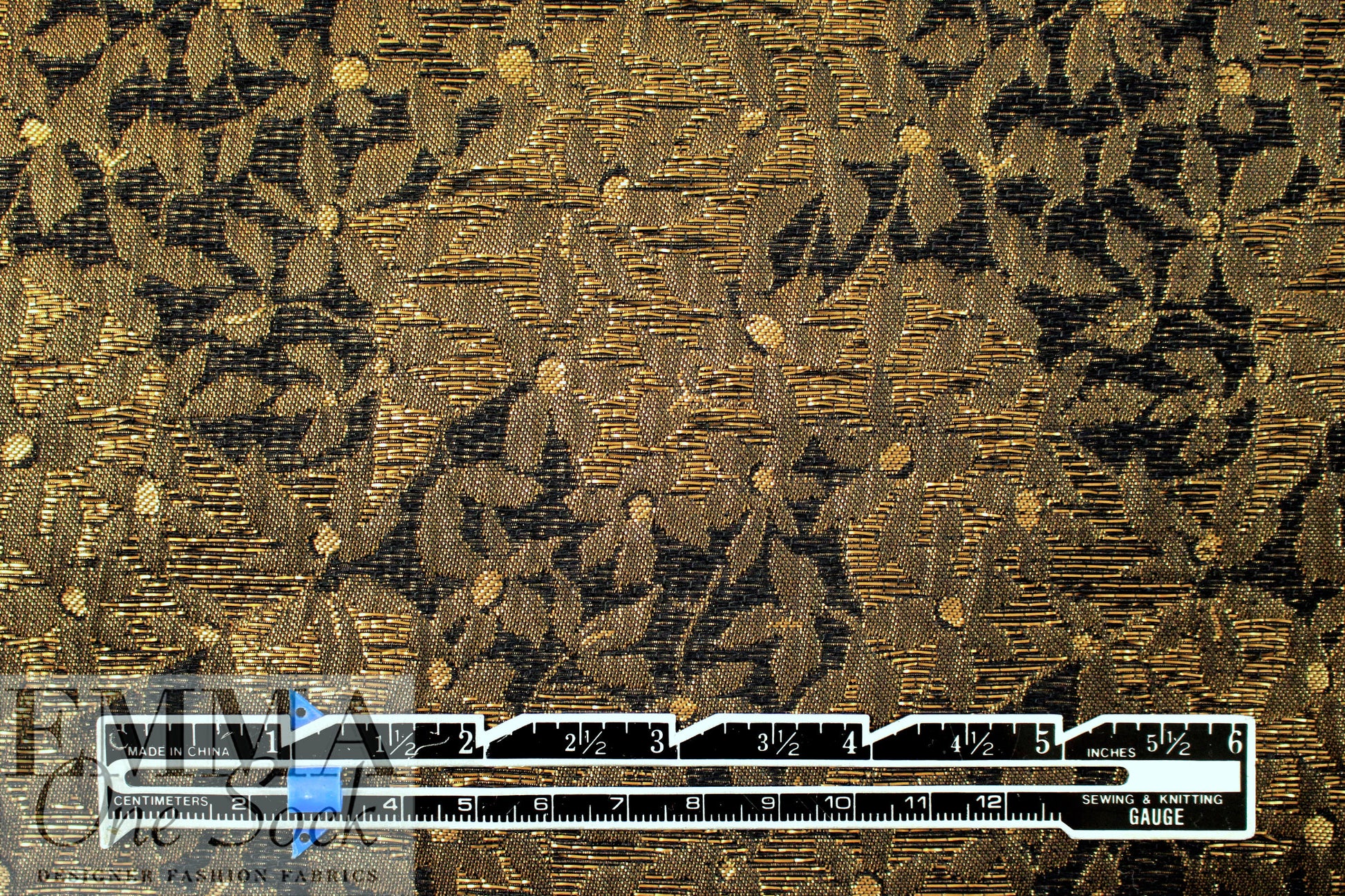 enchanted antique gold & black floral metallic brocade 1.75 yd