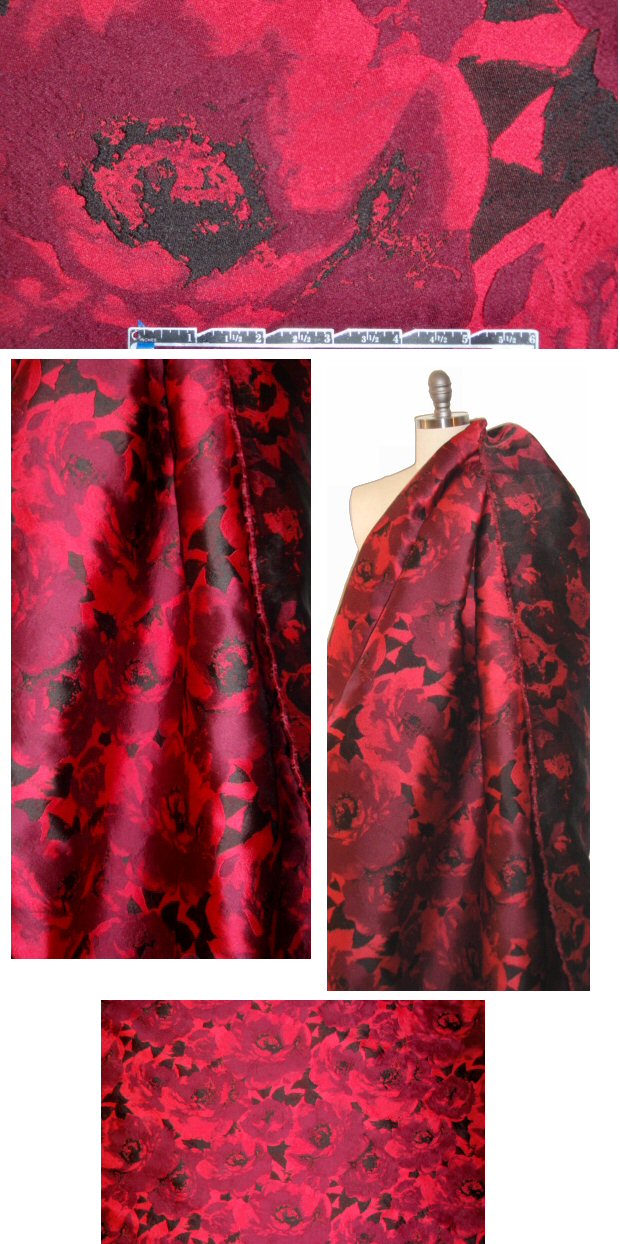 Italian poly/silk brocade - deep red floral