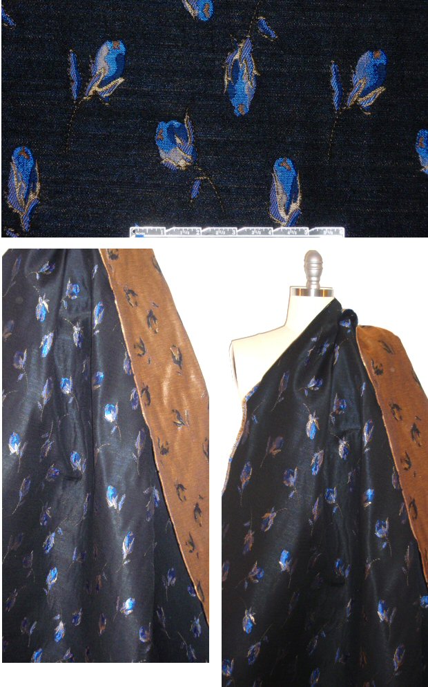 French tulip cascade jacquard brocade - sapphire/bronze 1.75 yd