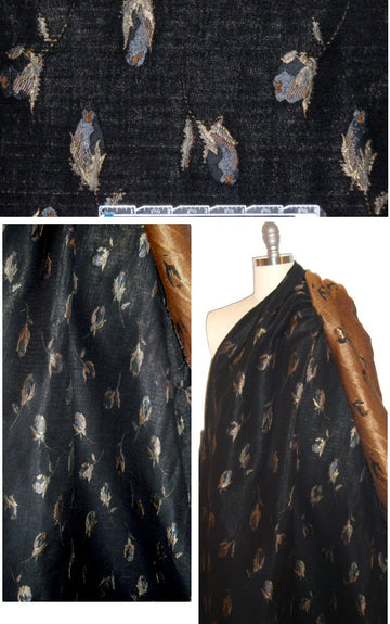 French tulip cascade jacquard brocade - gunmetal/bronze 1.5 yd