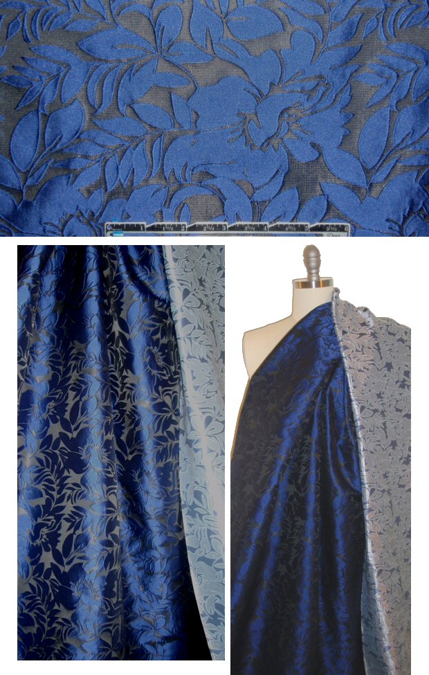 designer sapphire/black stylized floral jacquard brocade 1.5 yd