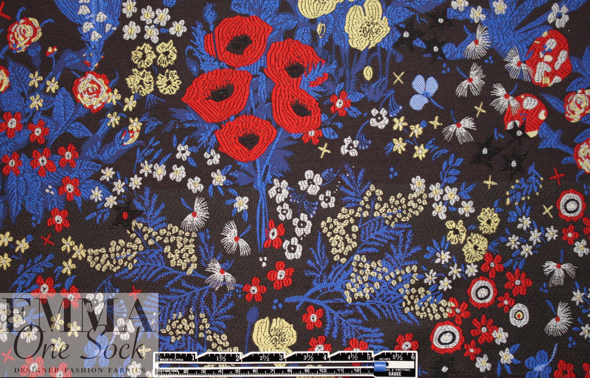 NY designer floral jacquard brocade - cobalt/red
