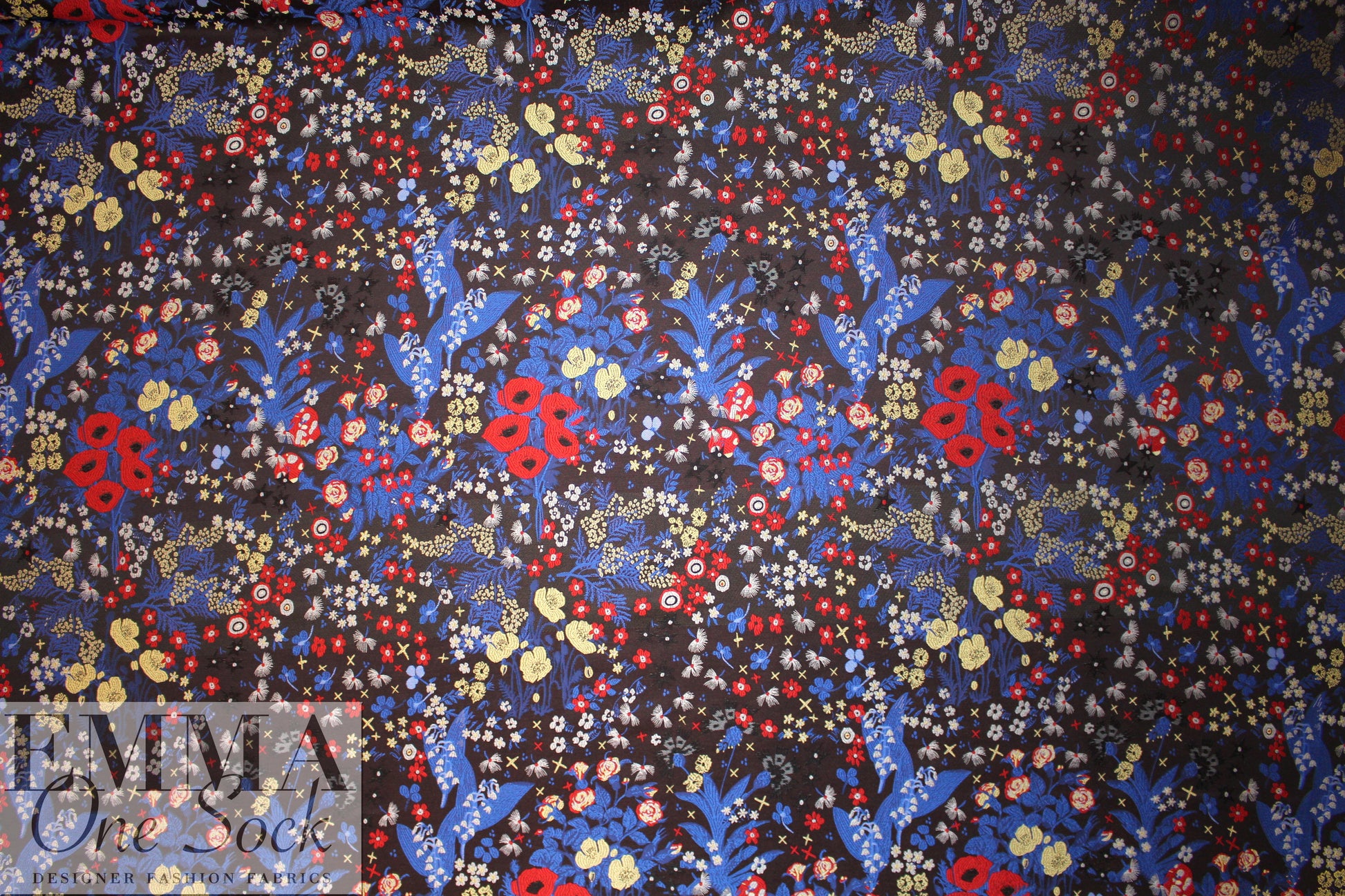 NY designer floral jacquard brocade - cobalt/red