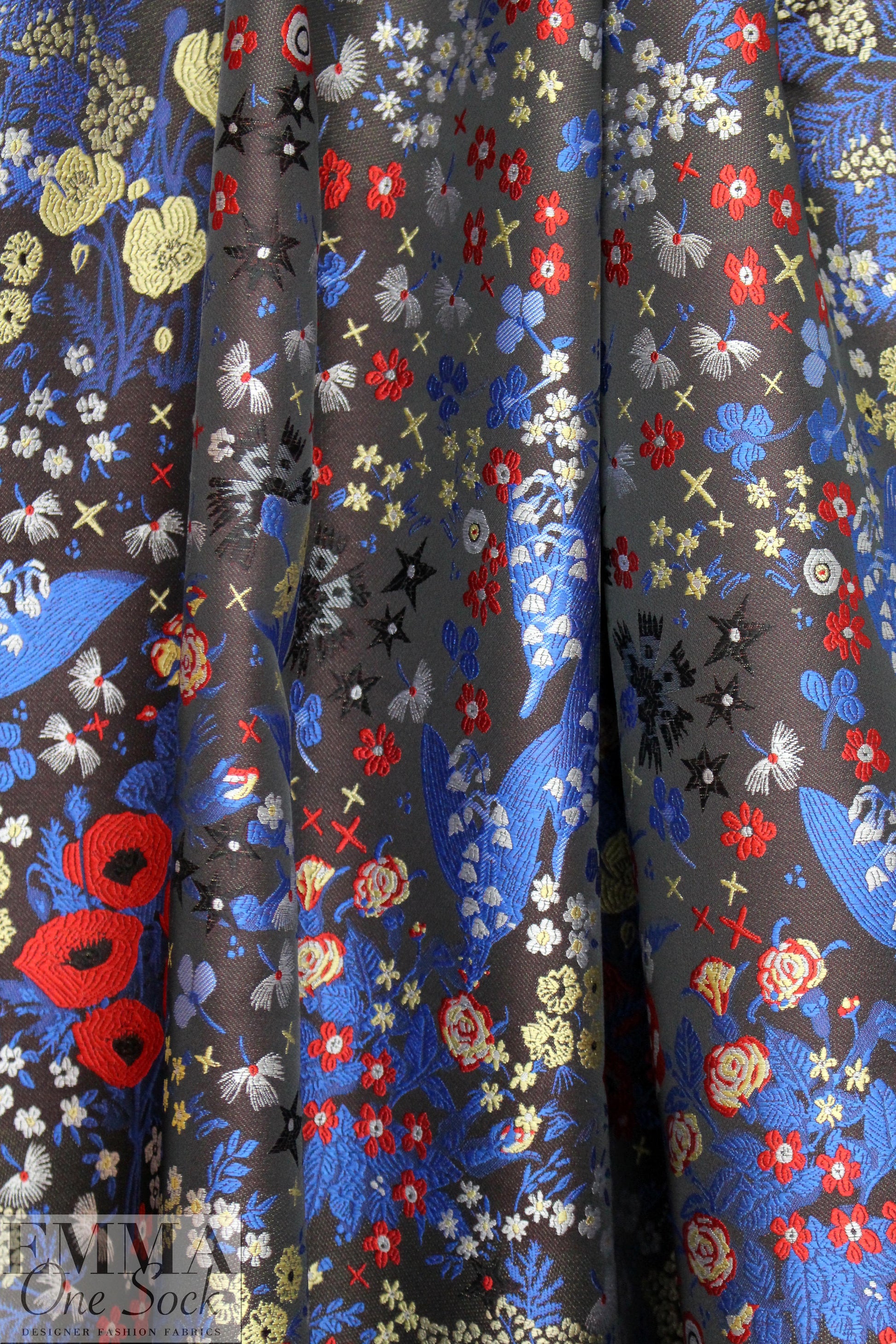 NY designer floral jacquard brocade - cobalt/red