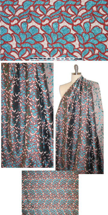 A1ice & O1ivia aqua/red stylized flower brocade