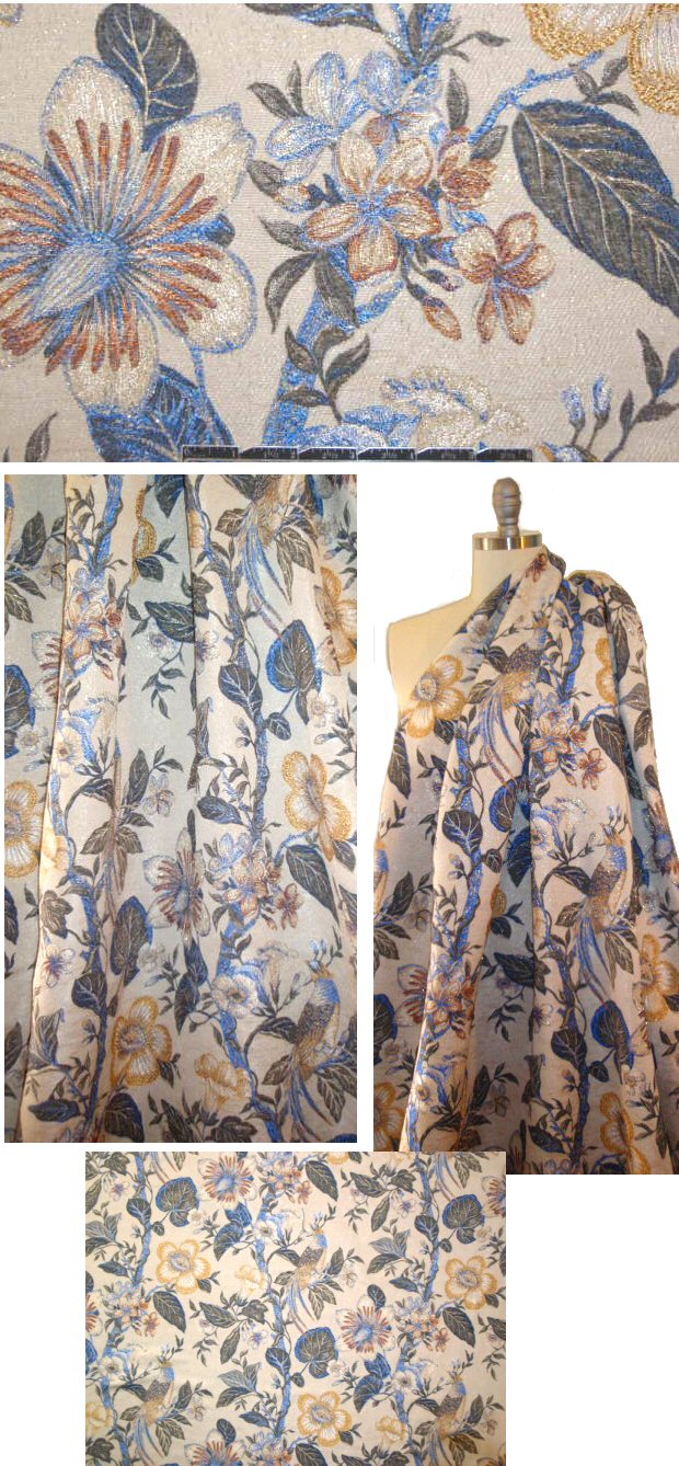 A1ice & O1ivia ivory/gold/blue flower brocade