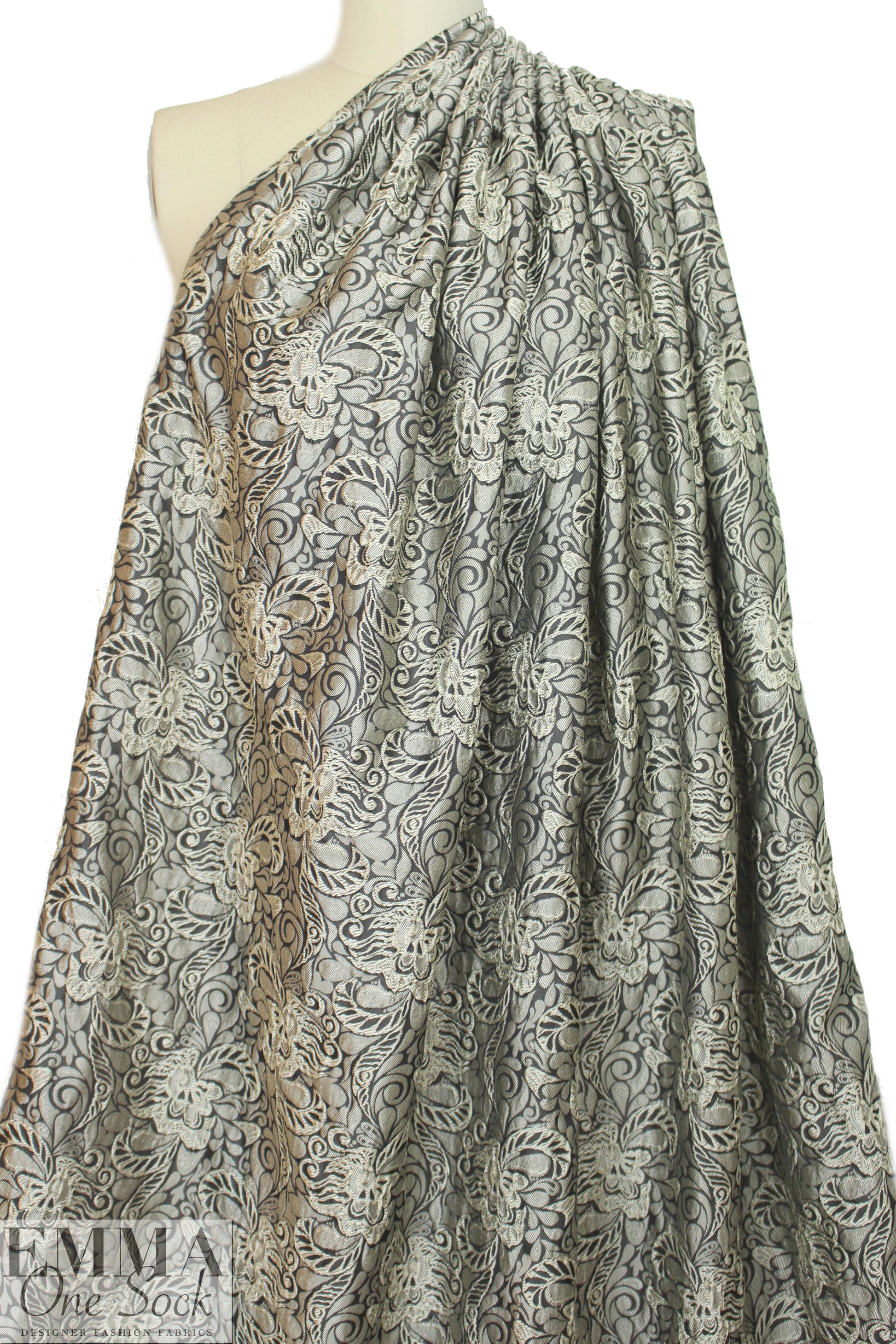Caroline C0nstas pewter 'decoflor' matelasse' brocade 1.66 yd