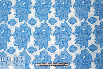 famous designer blue tones floral stretch brocade 2 yds