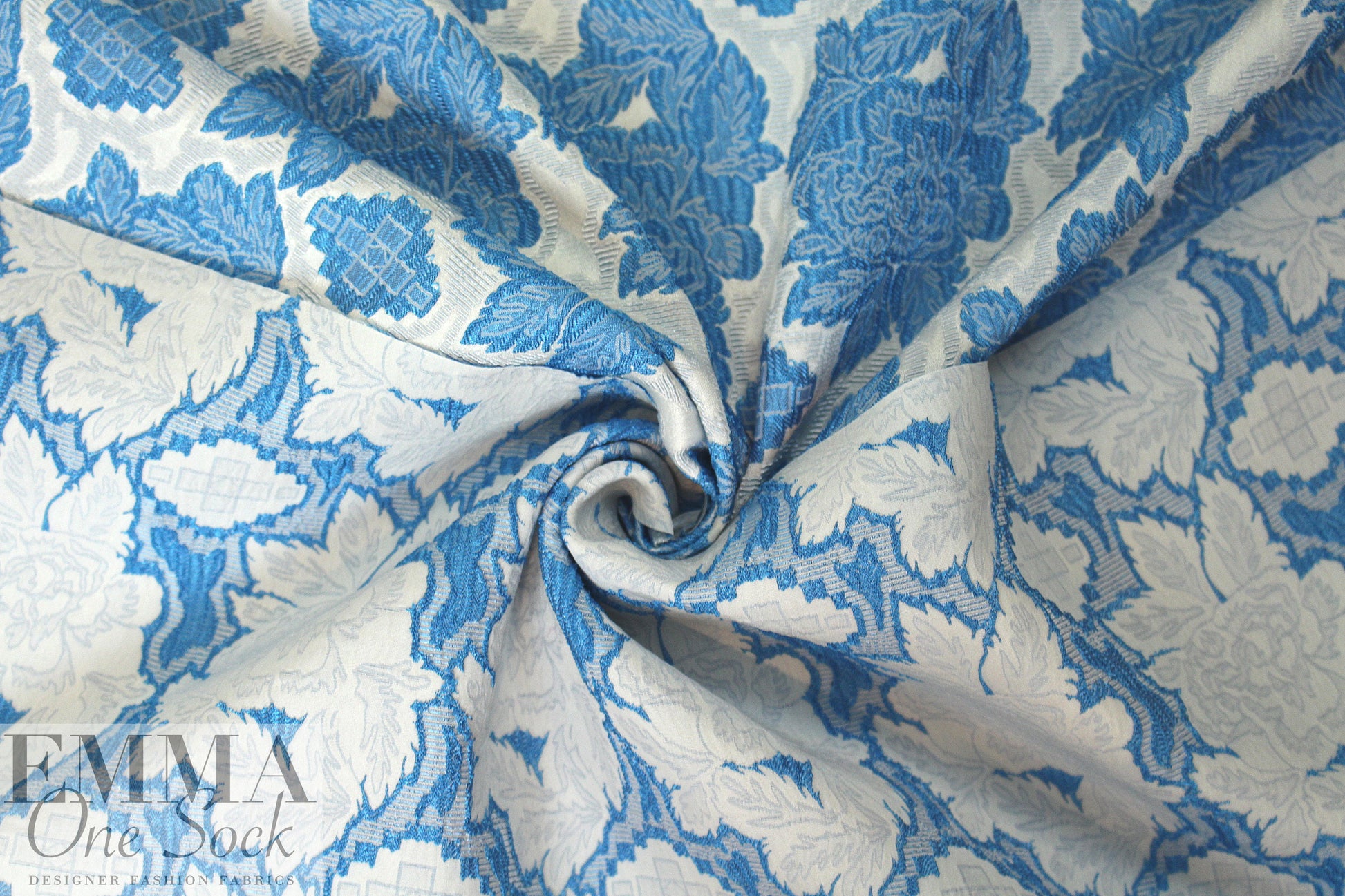 famous designer blue tones floral stretch brocade