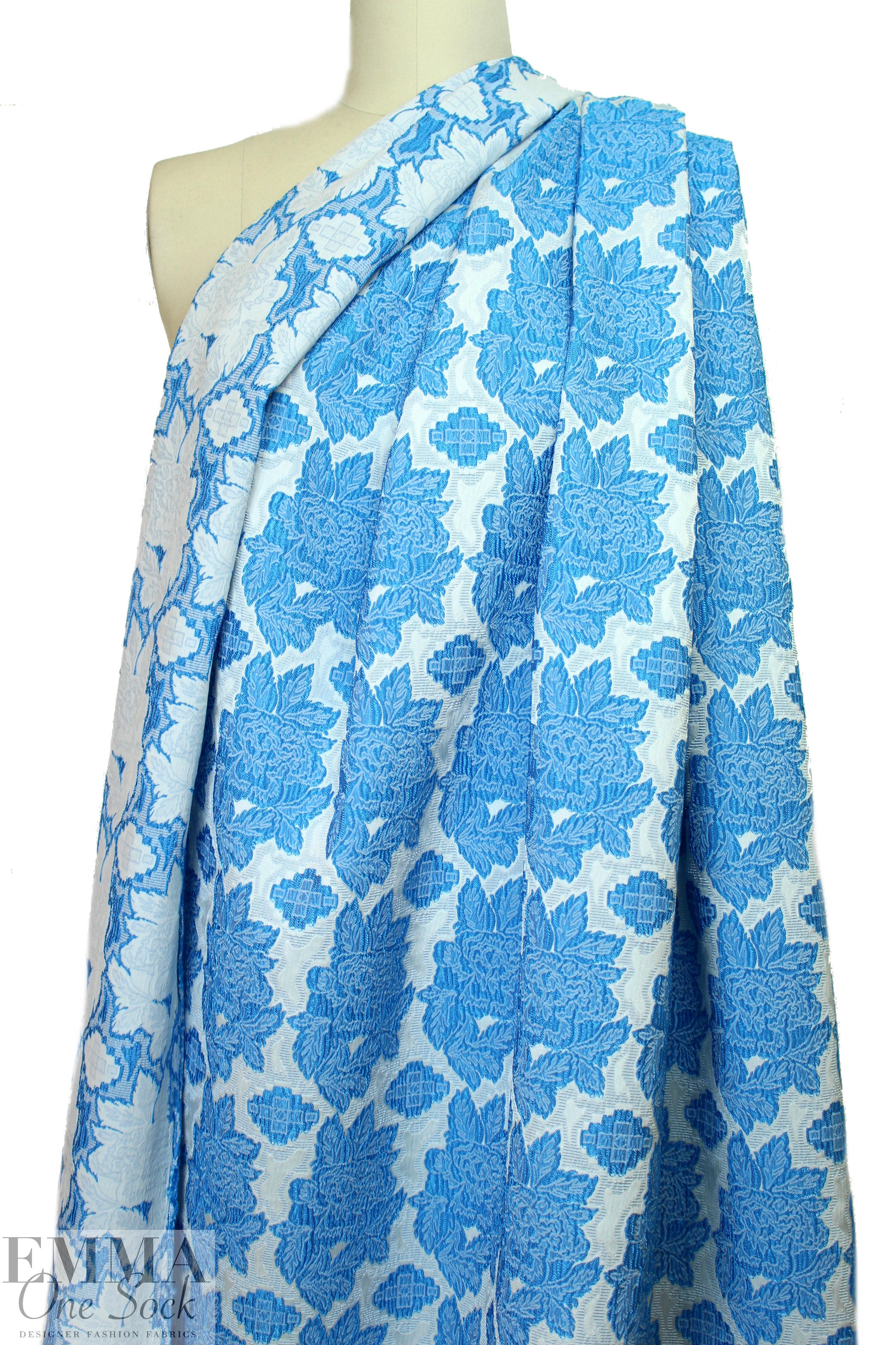 famous designer blue tones floral stretch brocade 1.5 yd