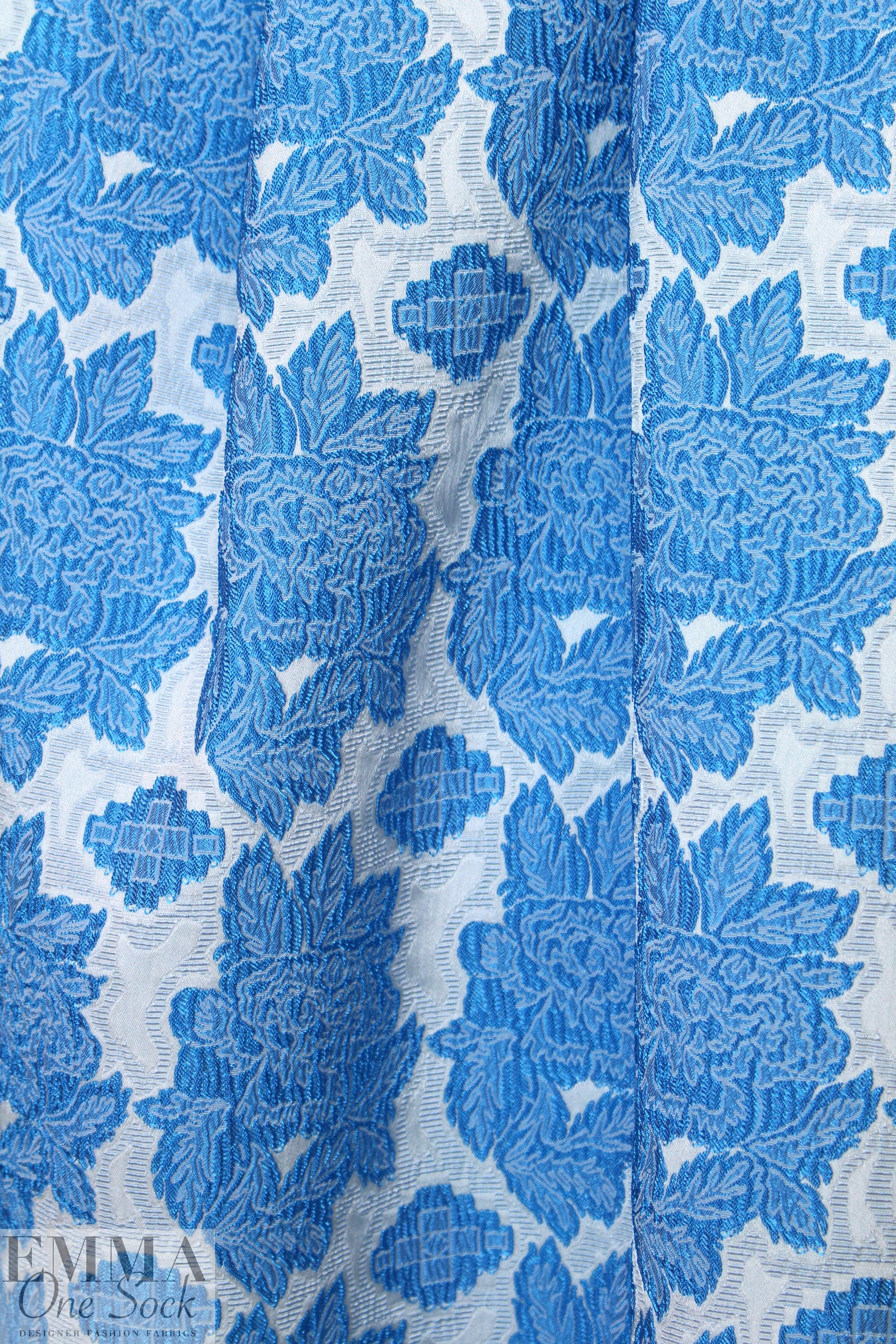 famous designer blue tones floral stretch brocade 1.5 yd